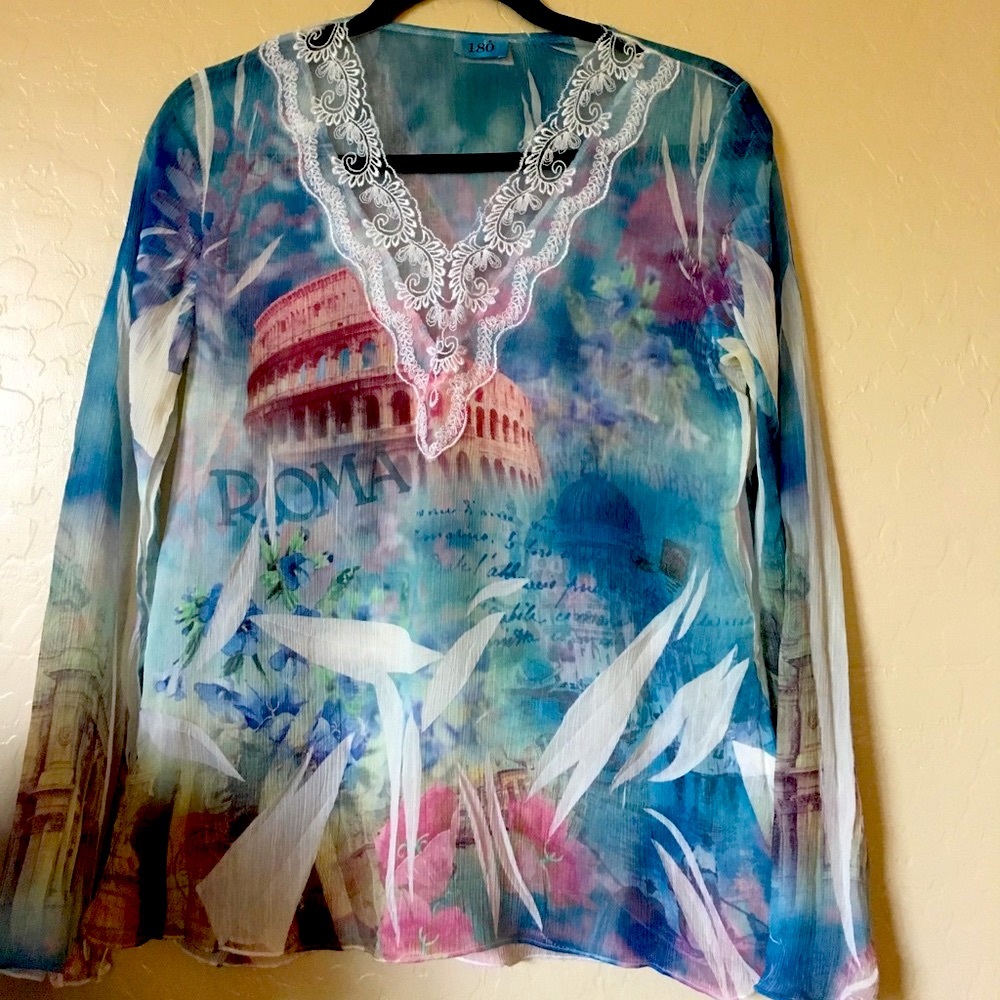 Rome Italy Colosseum blouse top LS Lace S/M